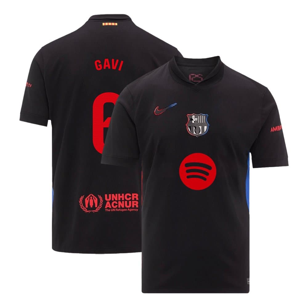 Men's GAVI #6 Barcelona Away Replica Soccer Jersey- Spotify Logo Without Text 2024/25
