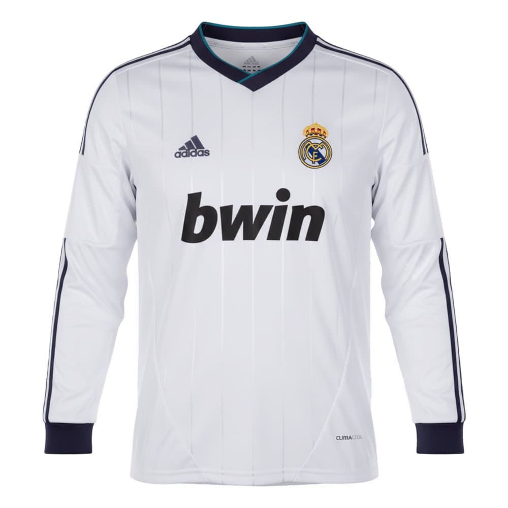 Men's Real Madrid Home Long Sleeve Retro Soccer Jersey 2012/13