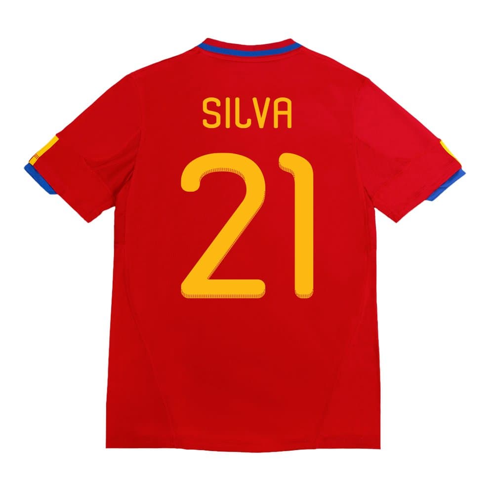 Men's SILVA #21 Spain Home Retro Soccer Jersey 2010 Men's SILVA #21 Spain Home Retro Soccer Jersey 2010