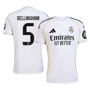 Men's BELLINGHAM #5 Real Madrid Home Replica Soccer Jersey 2025/26 Men's BELLINGHAM #5 Real Madrid Home Replica Soccer Jersey 2025/26