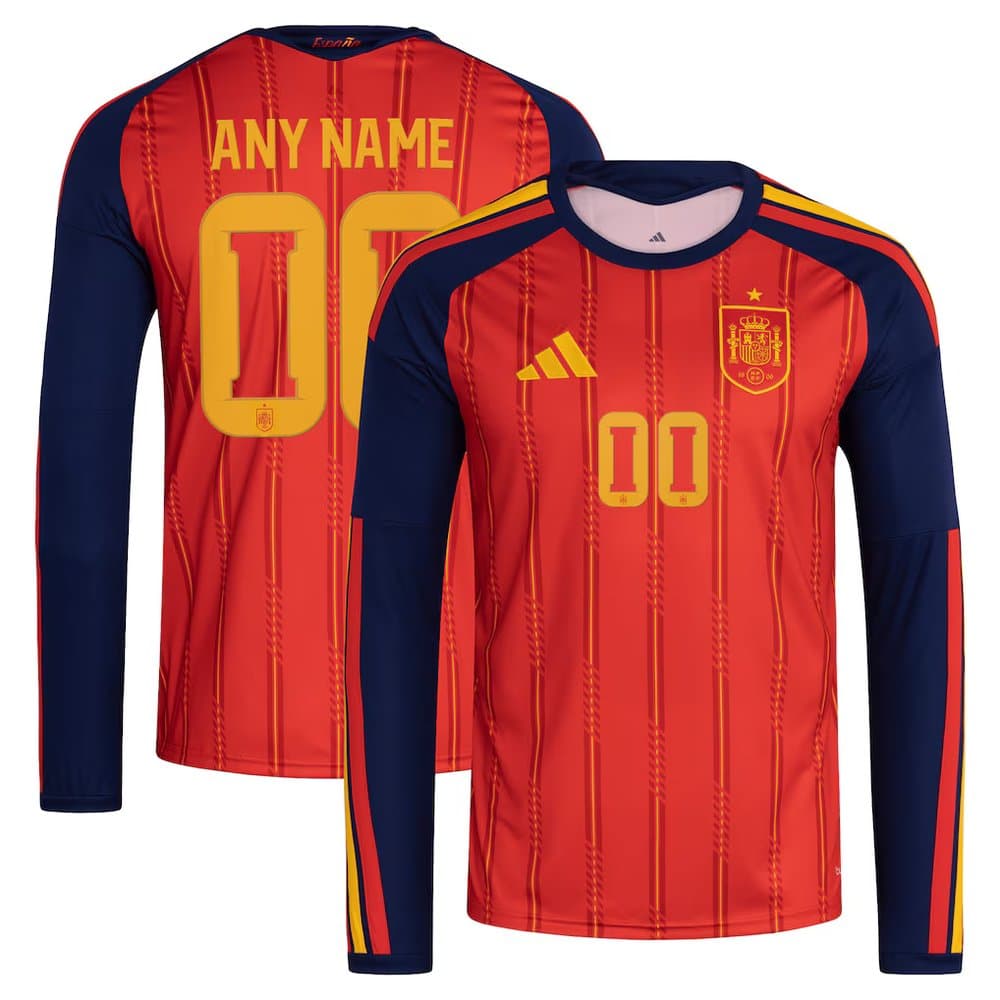 Men's Spain Home Replica Long Sleeve Custom Jersey World Cup 2026 Men's Spain Home Replica Long Sleeve Custom Jersey World Cup 2026