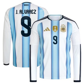 Men's J. Alvarez #9 Argentina Home Replica Long Sleeve Jersey World Cup 2026