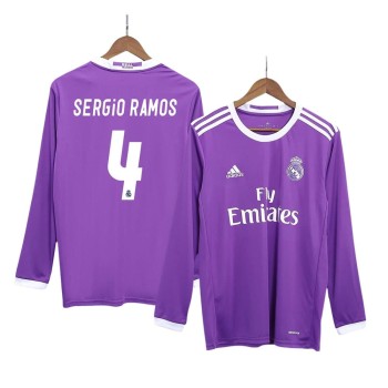 Men's SERGIO RAMOS #4 Real Madrid Away Long Sleeve Retro Soccer Jersey 2016/17 Men's SERGIO RAMOS #4 Real Madrid Away Long Sleeve Retro Soccer Jersey 2016/17