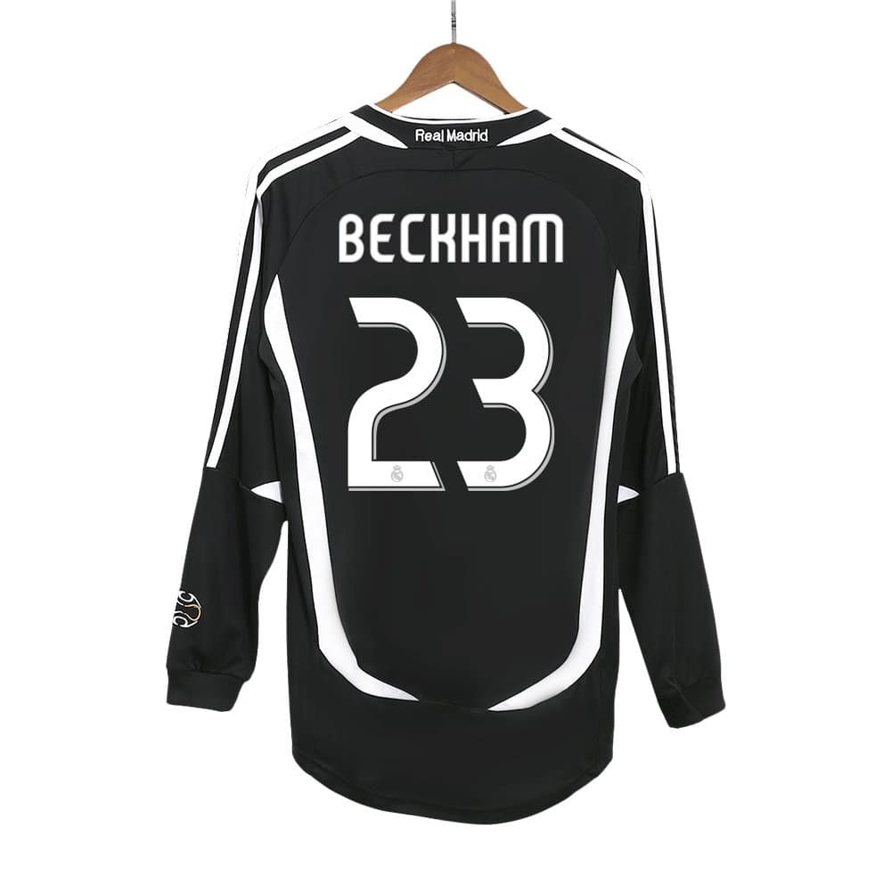 Men's BECKHAM #23 Real Madrid Away Long Sleeve Retro Soccer Jersey 2006/07