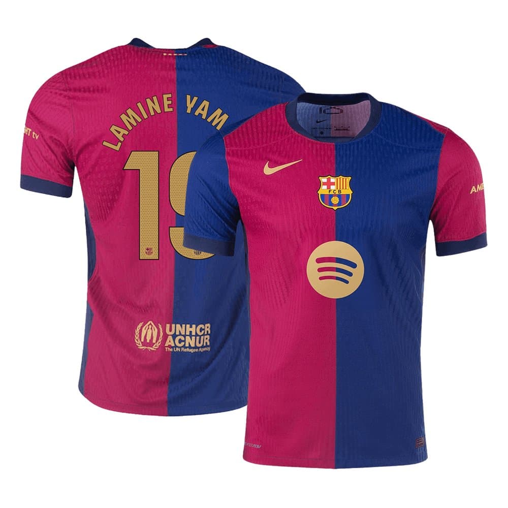 Men's LAMINE YAMAL #19 Barcelona Home Authentic Soccer Jersey Spotify Logo Without Text 2024/25 Men's LAMINE YAMAL #19 Barcelona Home Authentic Soccer Jersey Spotify Logo Without Text 2024/25