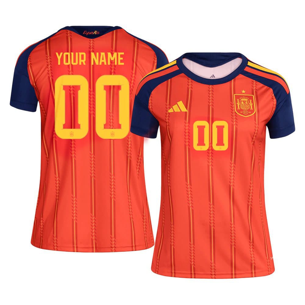 Women's Spain Home Authentic Custom Jersey World Cup 2026 Women's Spain Home Authentic Custom Jersey World Cup 2026