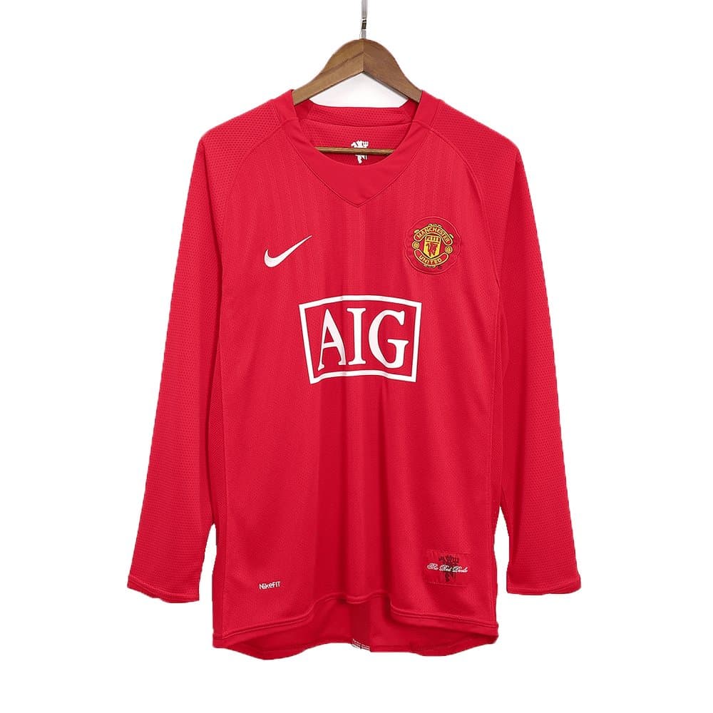 Men's Manchester United Home Long Sleeve Retro Soccer Jersey 2007/08