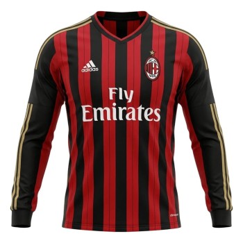 Men's AC Milan Home Long Sleeve Retro Soccer Jersey 2013/14 Men's AC Milan Home Long Sleeve Retro Soccer Jersey 2013/14