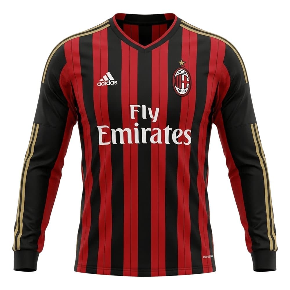 Men's AC Milan Home Long Sleeve Retro Soccer Jersey 2013/14 Men's AC Milan Home Long Sleeve Retro Soccer Jersey 2013/14