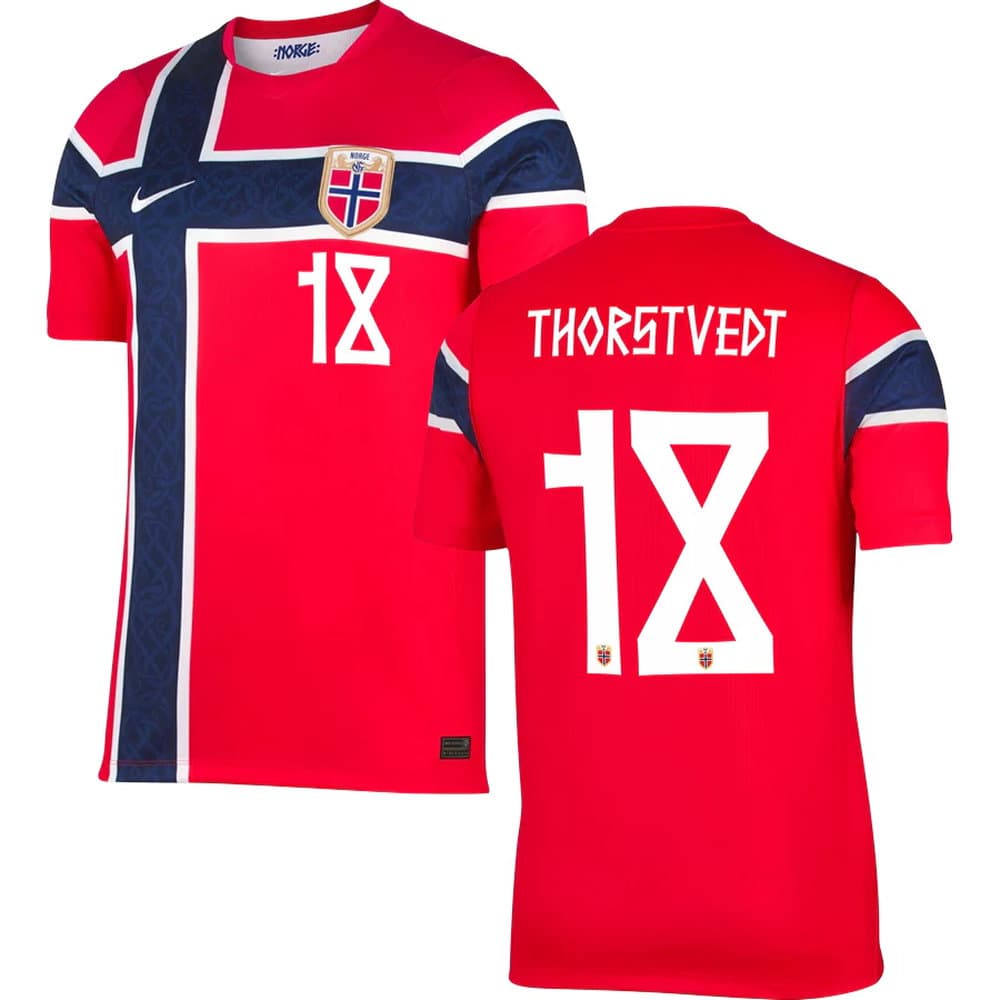 Kid's THORSTVEDT #18 Norway Home Replica Jersey World Cup 2026