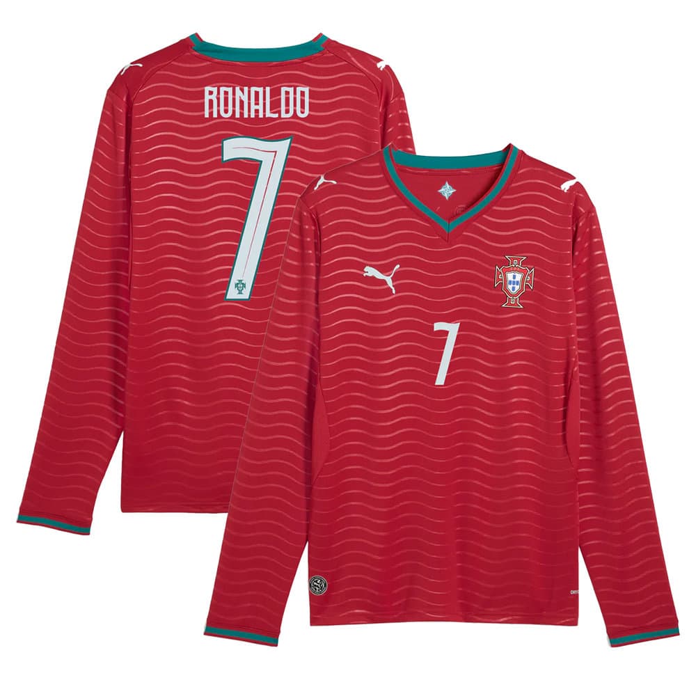 Men's Cristiano Ronaldo #7 Portugal Home Replica Long Sleeve Jersey World Cup 2026 Men's Cristiano Ronaldo #7 Portugal Home Replica Long Sleeve Jersey World Cup 2026