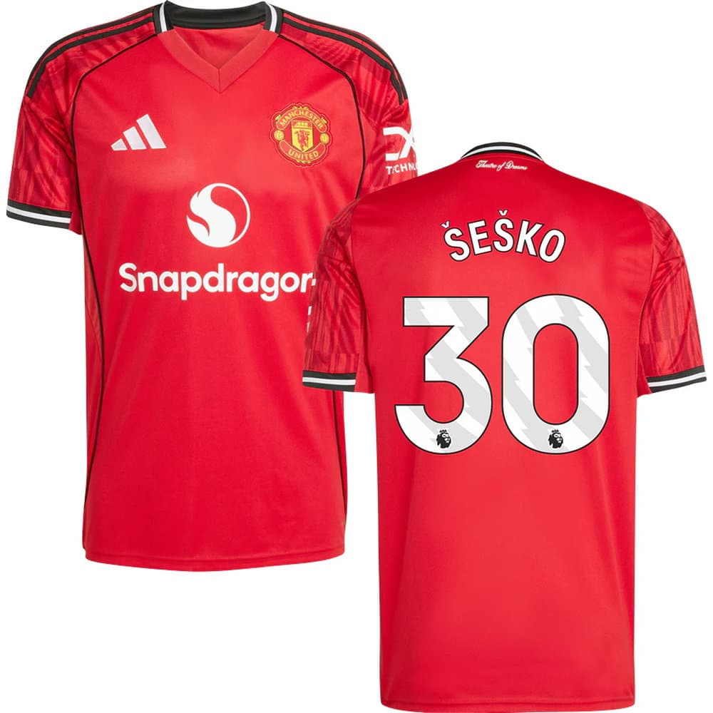 Men's Šeško #30 Manchester United Home Replica Soccer Jersey 2025/26 Men's Šeško #30 Manchester United Home Replica Soccer Jersey 2025/26