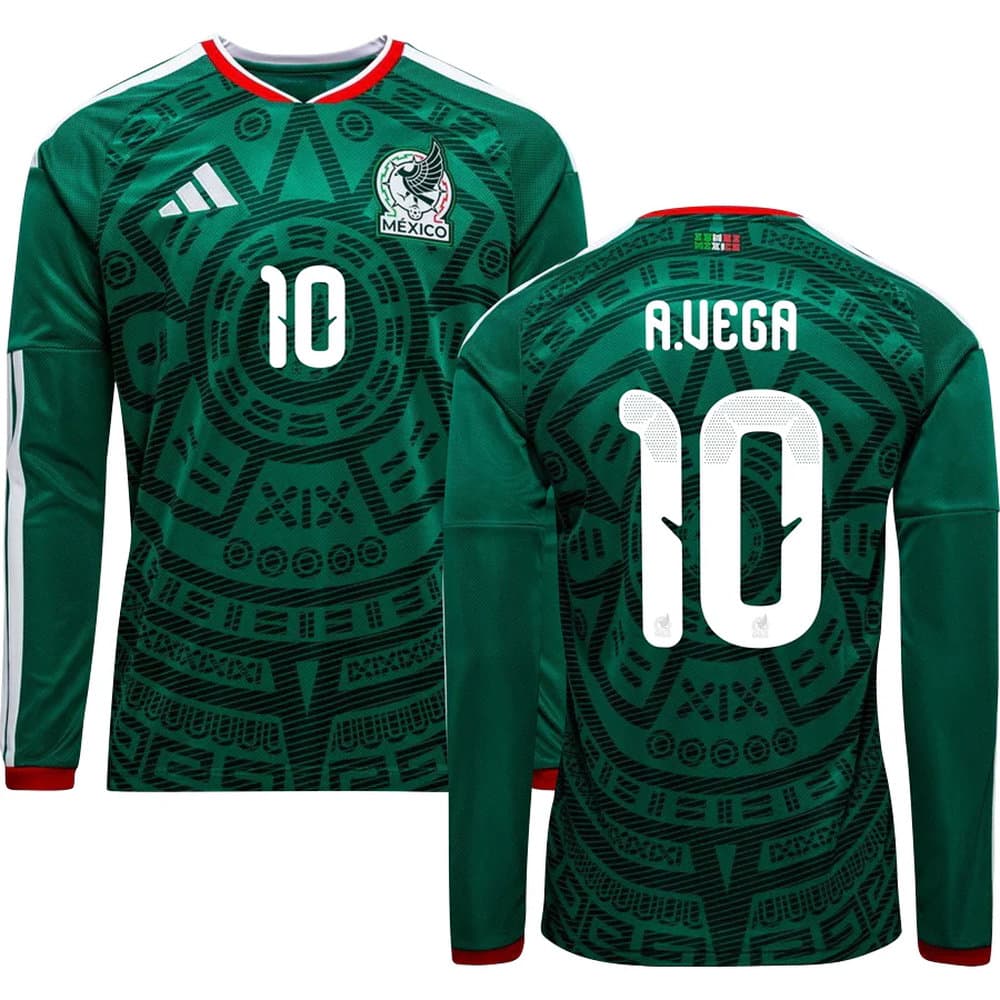 Men's A.VEGA #10 Mexico Home Replica Long Sleeve Jersey World Cup 2026