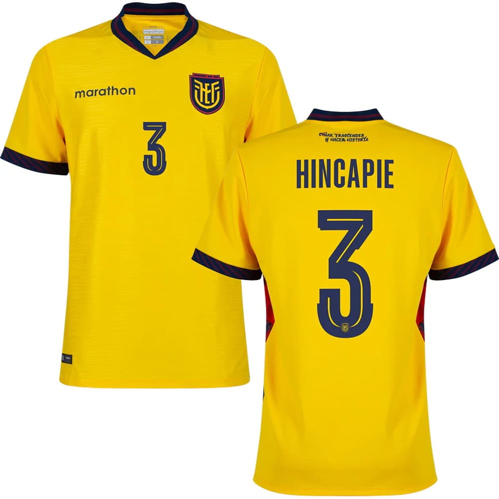 Men's HINCAPIE #3 Ecuador Home Replica Jersey World Cup 2026