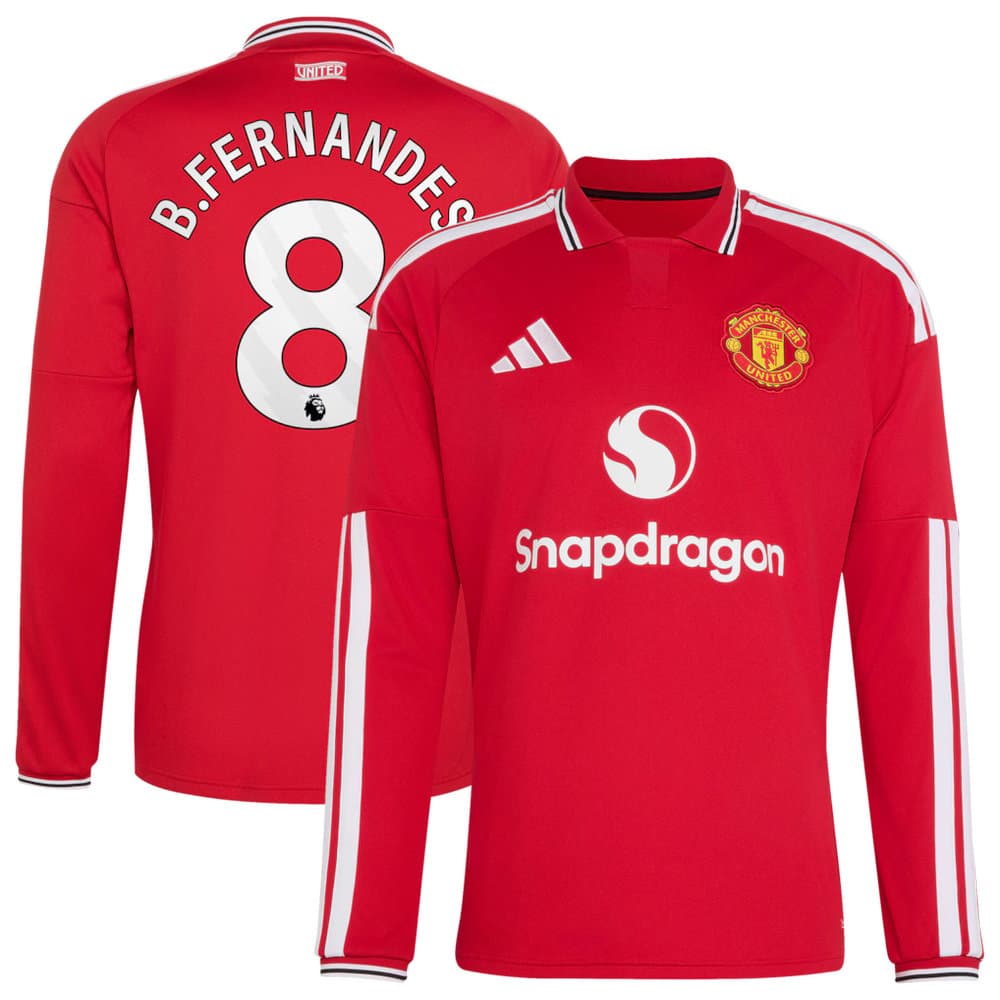 Men's B.FERNANDES #8 Manchester United Home Replica Long Sleeve Jersey 2026/27