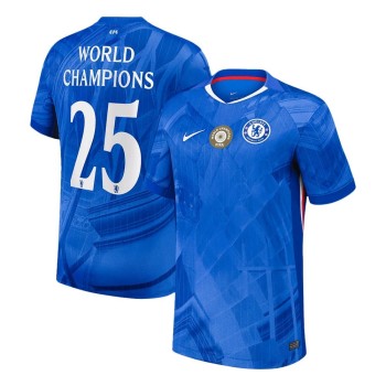 Men's WORLD CHAMPIONS #25 Chelsea Home Replica Soccer Jersey 2025/26