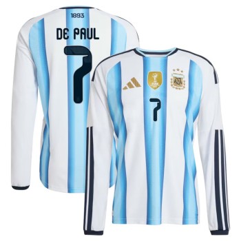 Men's Rodrigo De Paul #7 Argentina Home Authentic Long Sleeve Jersey World Cup 2026 Men's Rodrigo De Paul #7 Argentina Home Authentic Long Sleeve Jersey World Cup 2026