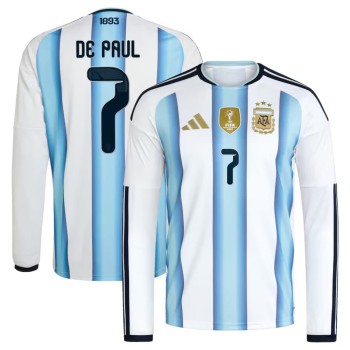 Men's Rodrigo De Paul #7 Argentina Home Replica Long Sleeve Jersey World Cup 2026 Men's Rodrigo De Paul #7 Argentina Home Replica Long Sleeve Jersey World Cup 2026