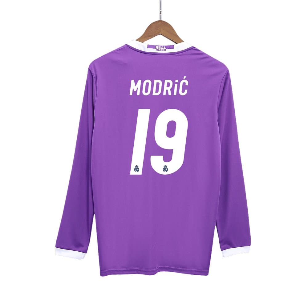 Men's MODRIĆ #19 Real Madrid Away Long Sleeve Retro Soccer Jersey 2016/17 Men's MODRIĆ #19 Real Madrid Away Long Sleeve Retro Soccer Jersey 2016/17