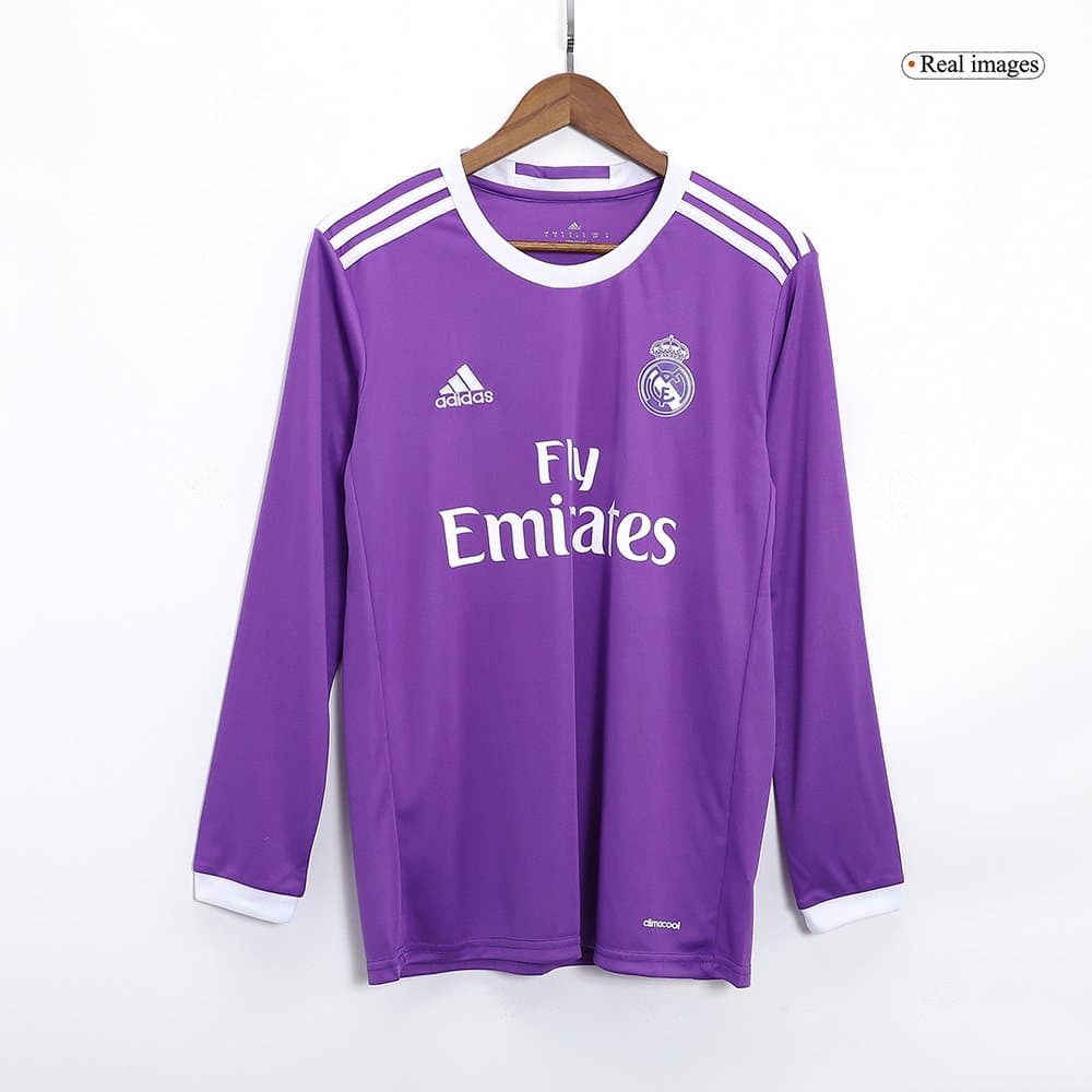 Men's MODRIĆ #19 Real Madrid Away Long Sleeve Retro Soccer Jersey 2016/17 Men's MODRIĆ #19 Real Madrid Away Long Sleeve Retro Soccer Jersey 2016/17