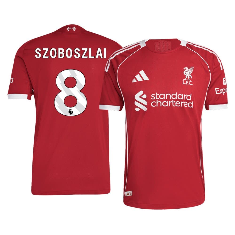 Men's SZOBOSZLAI #8 Liverpool Home Authentic Soccer Jersey 2025/26