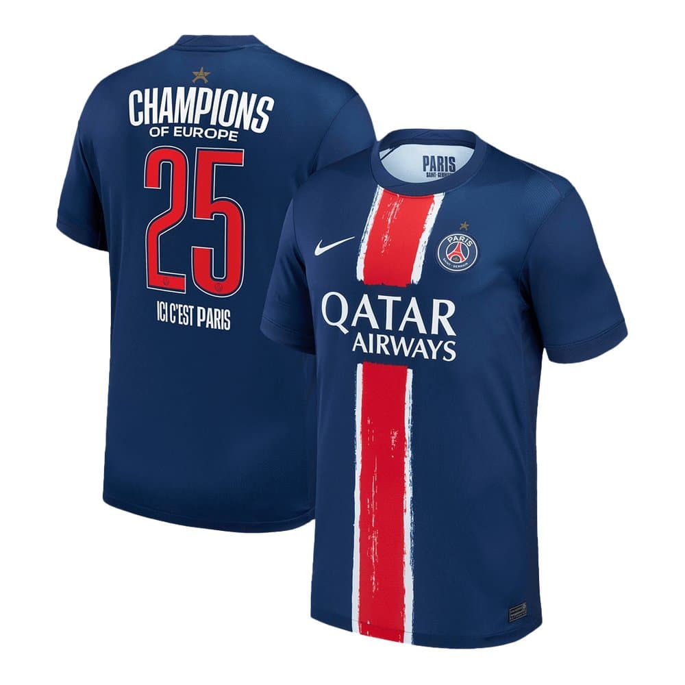 Men's CHAMPIONS #25 PSG Home Replica Soccer Jersey 2024/25 Men's CHAMPIONS #25 PSG Home Replica Soccer Jersey 2024/25