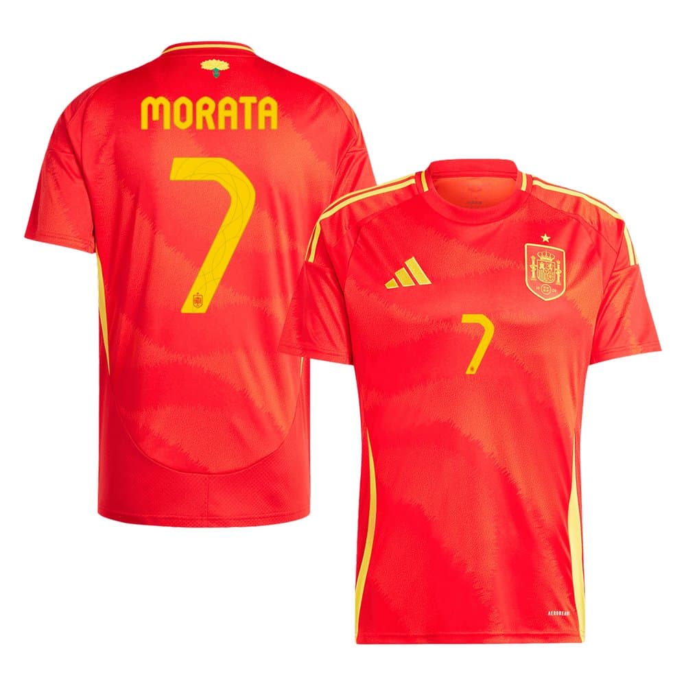 Men's MORATA #7 Spain Home Replica Soccer Jersey EURO 2024 Men's MORATA #7 Spain Home Replica Soccer Jersey EURO 2024