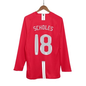 Men's SCHOLES #18 Manchester United Home Long Sleeve Retro Soccer Jersey - UCL Final 2007/08 Men's SCHOLES #18 Manchester United Home Long Sleeve Retro Soccer Jersey - UCL Final 2007/08