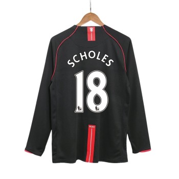 Men's SCHOLES #18 Manchester United Away Long Sleeve Retro Soccer Jersey 2007/08 Men's SCHOLES #18 Manchester United Away Long Sleeve Retro Soccer Jersey 2007/08