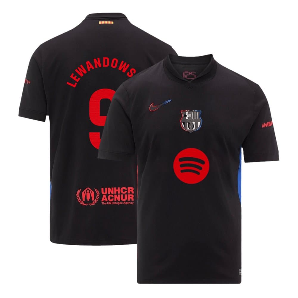 Men's LEWANDOWSKI #9 Barcelona Away Replica Soccer Jersey- Spotify Logo Without Text 2024/25
