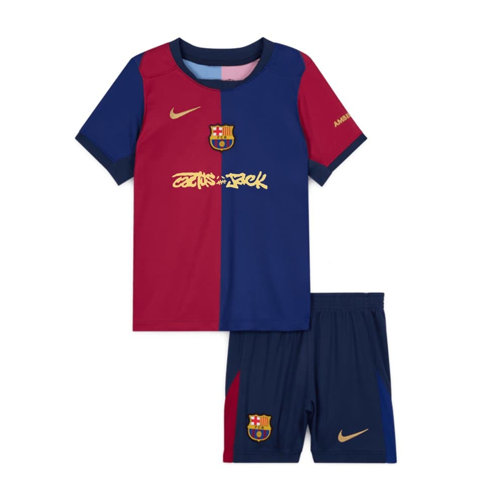 Kid's Barcelona X Travis Scott Home Soccer Jersey Kit 2024/25