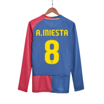 Men's A.INIESTA #8 Barcelona Home Long Sleeve Retro Soccer Jersey - UCL Final 2008/09 Men's A.INIESTA #8 Barcelona Home Long Sleeve Retro Soccer Jersey - UCL Final 2008/09