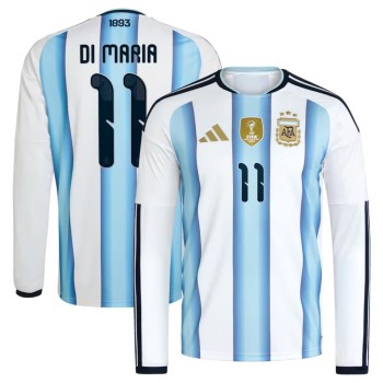 Men's Angel Di Maria #11 Argentina Home Replica Long Sleeve Jersey World Cup 2026