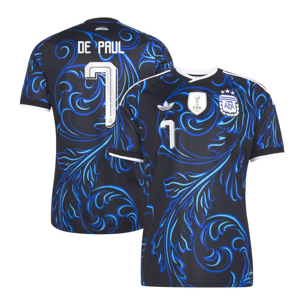 Kid's Rodrigo De Paul #7 Argentina Away Replica Jersey World Cup 2026