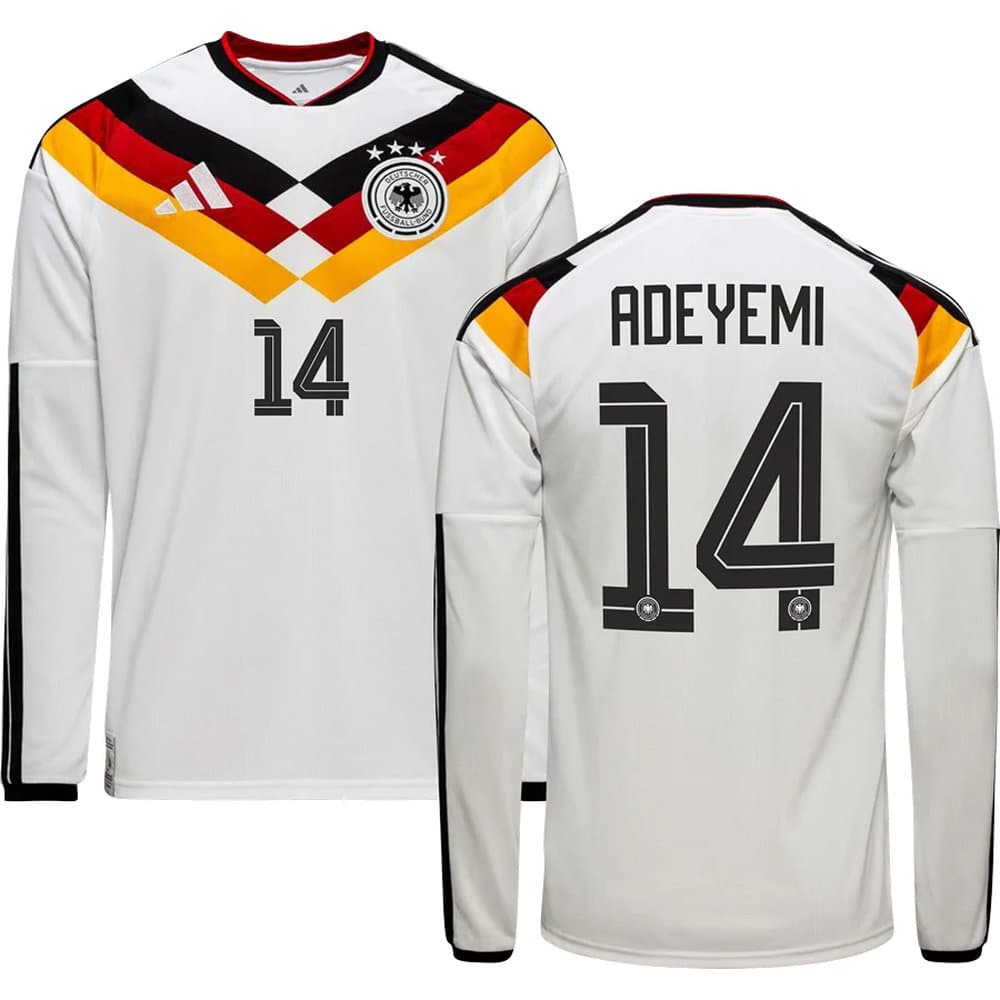 Men's ADEYEMI #14 Germany Home Replica Long Sleeve Jersey World Cup 2026 Men's ADEYEMI #14 Germany Home Replica Long Sleeve Jersey World Cup 2026