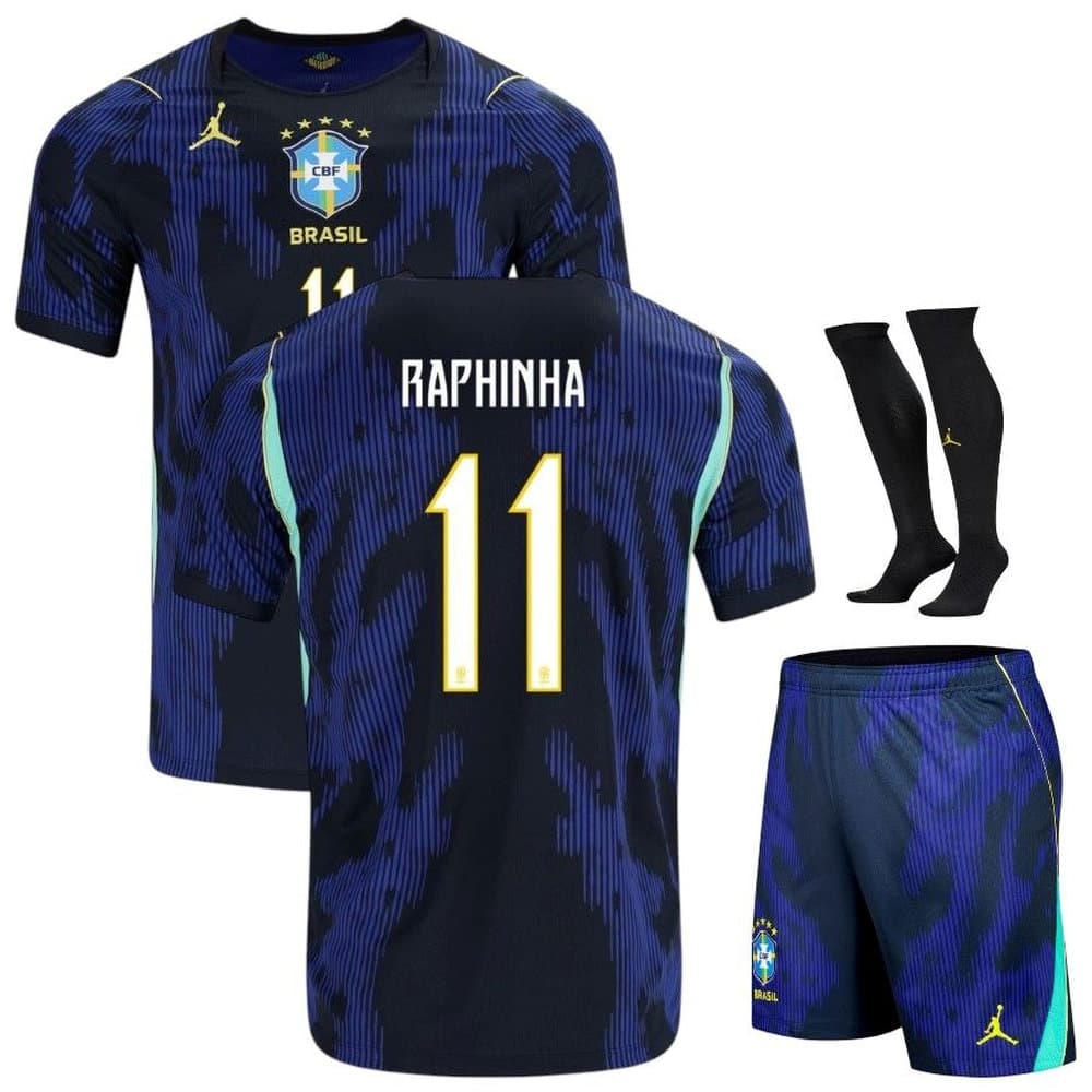 Men's RAPHINHA #11 Brazil Away Replica Jersey Full Kit World Cup 2026