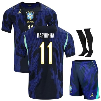 Men's RAPHINHA #11 Brazil Away Replica Jersey Full Kit World Cup 2026