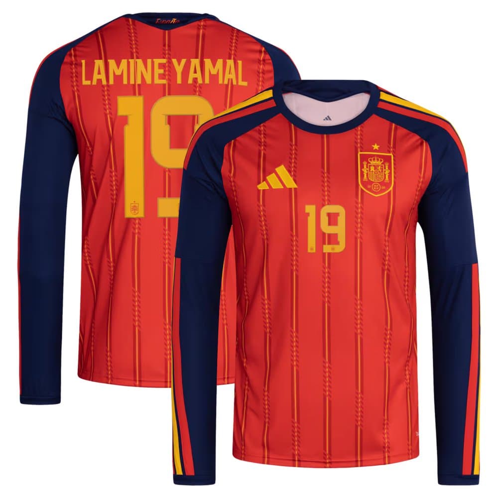 Men's Lamine Yamal #19 Spain Home Replica Long Sleeve Jersey World Cup 2026 Men's Lamine Yamal #19 Spain Home Replica Long Sleeve Jersey World Cup 2026