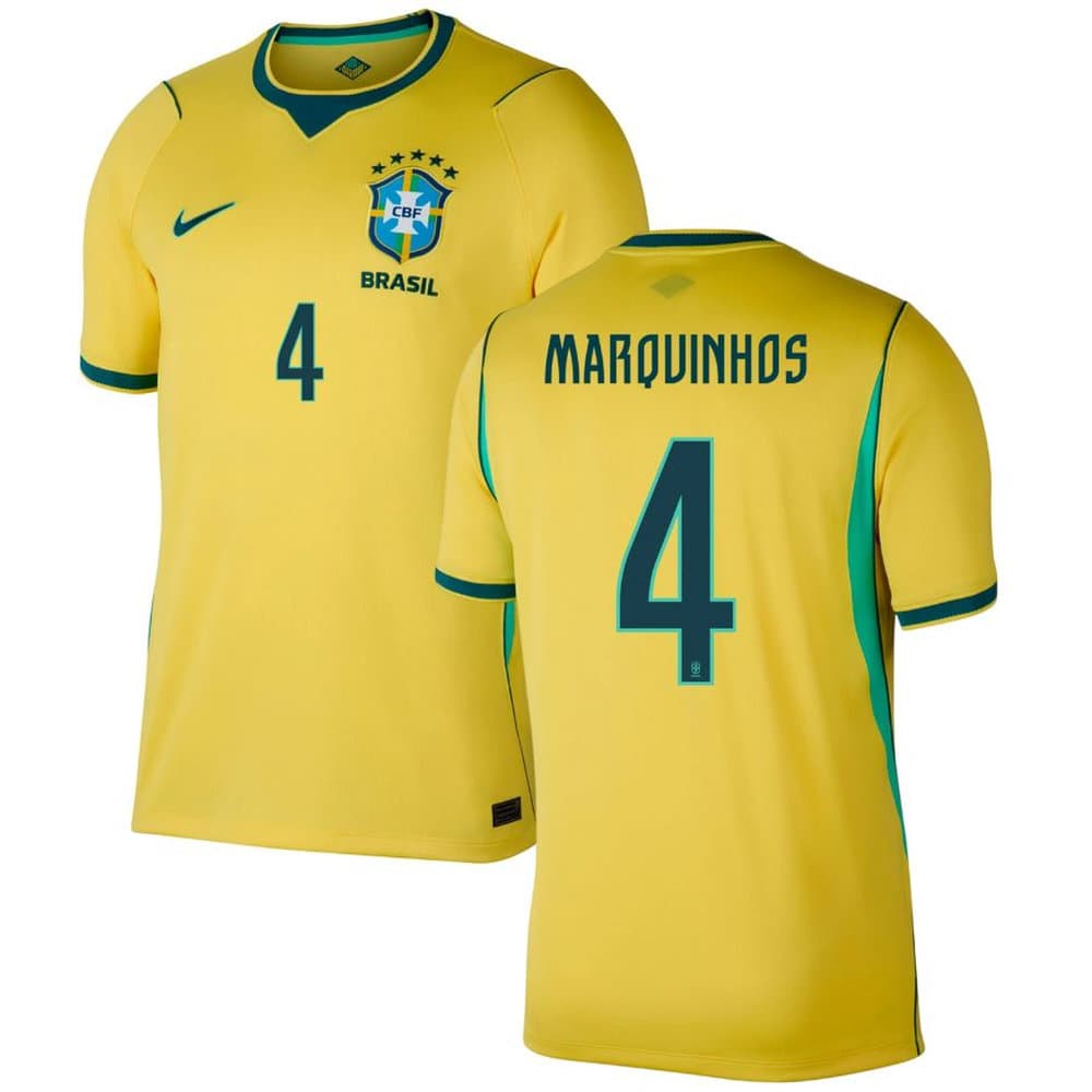 Men's MARQUINHOS #4 Brazil Home Replica Jersey World Cup 2026