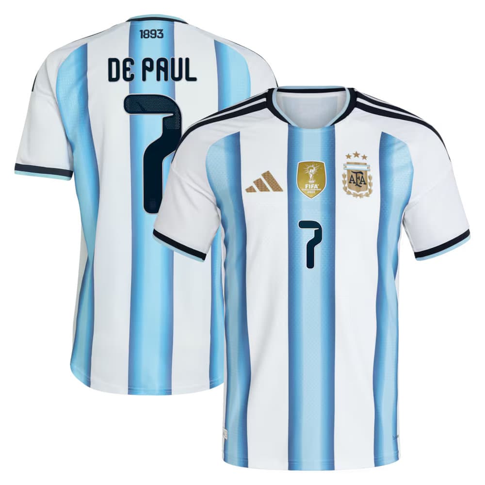 Kid's Rodrigo De Paul #7 Argentina Home Authentic Jersey World Cup 2026