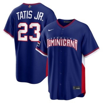 Men's Dominican Republic Baseball #23 Fernando Tatis Jr. Royal 2026 World Baseball Classic Road Stadium Jersey Men's Dominican Republic Baseball #23 Fernando Tatis Jr. Royal 2026 World Baseball Classic Road Stadium Jersey