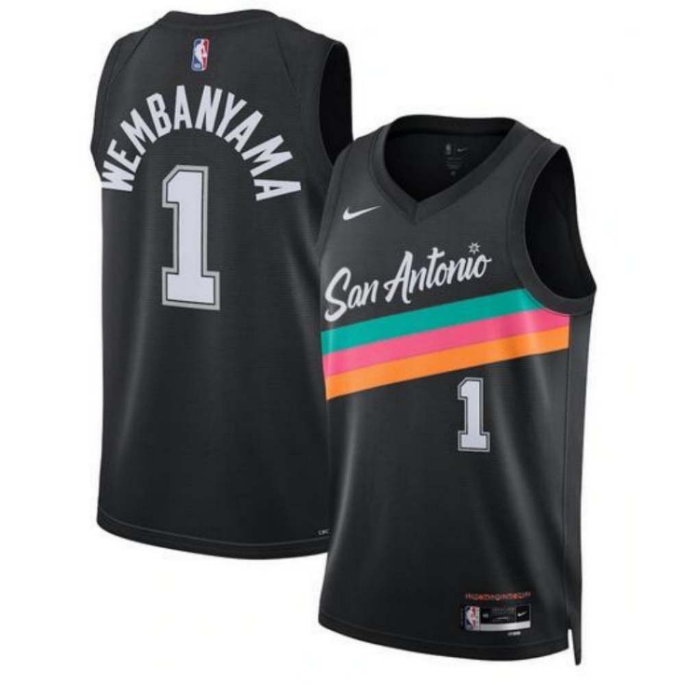 Men's San Antonio Spurs #1 Victor Wembanyama Black 2025/26 City Edition Stitched Basketball Jersey