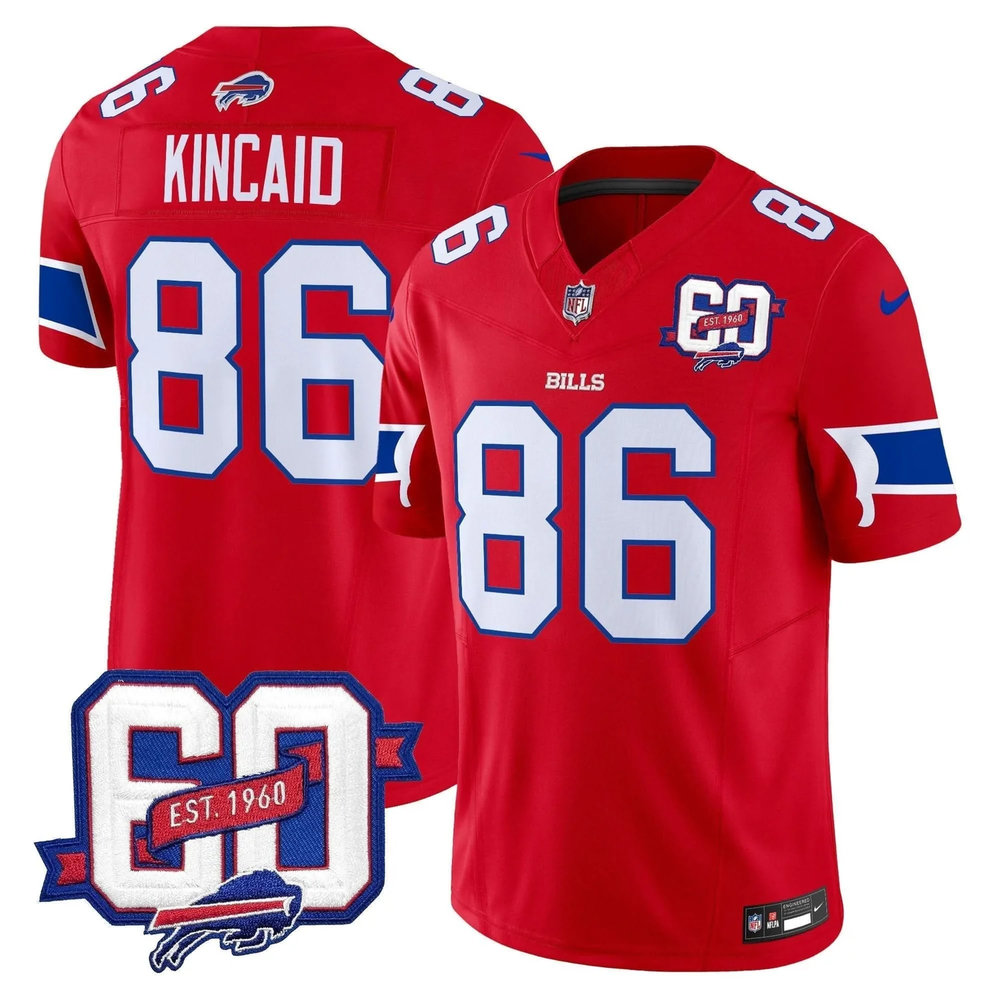 Men's Buffalo Bills #86 Dalton Kincaid Red 60th Anniversary Patch Vapor F.U.S.E. Limited Jersey Men's Buffalo Bills #86 Dalton Kincaid Red 60th Anniversary Patch Vapor F.U.S.E. Limited Jersey