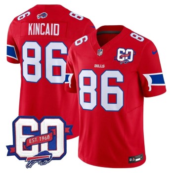 Men's Buffalo Bills #86 Dalton Kincaid Red 60th Anniversary Patch Vapor F.U.S.E. Limited Jersey Men's Buffalo Bills #86 Dalton Kincaid Red 60th Anniversary Patch Vapor F.U.S.E. Limited Jersey