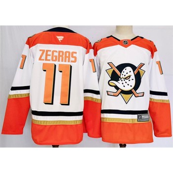 Men's Anaheim Ducks #11 Trevor Zegras White/Orange 2024-25 Stitched Premium Jersey Men's Anaheim Ducks #11 Trevor Zegras White/Orange 2024-25 Stitched Premium Jersey