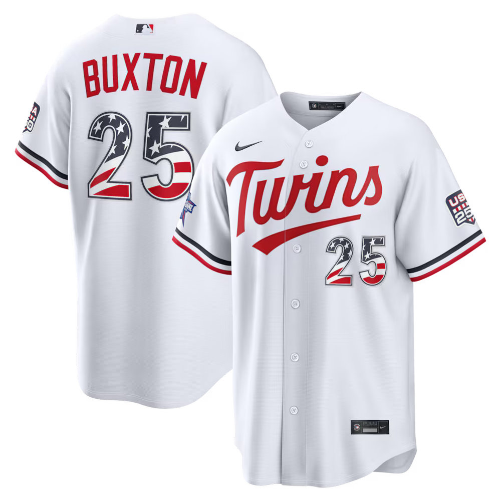 Youth Minnesota Twins #25 Byron Buxton Nike White 2026 All-Star Edition Stars & Stripes Stadium Jersey Youth Minnesota Twins #25 Byron Buxton Nike White 2026 All-Star Edition Stars & Stripes Stadium Jersey