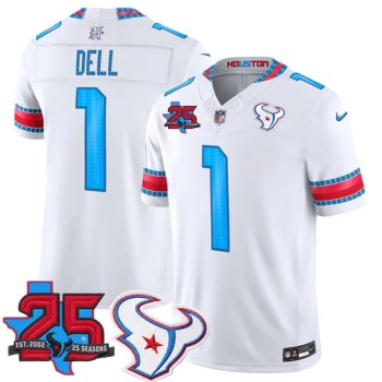 Men's Houston Texans #1 Tank Dell White 25th Anniversary Patch 'HOUSTON/US' 2026 Rivalries Collection Vapor F.U.S.E. Limited Jersey Men's Houston Texans #1 Tank Dell White 25th Anniversary Patch 'HOUSTON/US' 2026 Rivalries Collection Vapor F.U.S.E. Limited Jersey