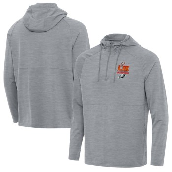 Men's Philadelphia Eagles Antigua Heather Gray Super Bowl LIX Champions Spikes Quarter-Zip Hoodie Men's Philadelphia Eagles Antigua Heather Gray Super Bowl LIX Champions Spikes Quarter-Zip Hoodie