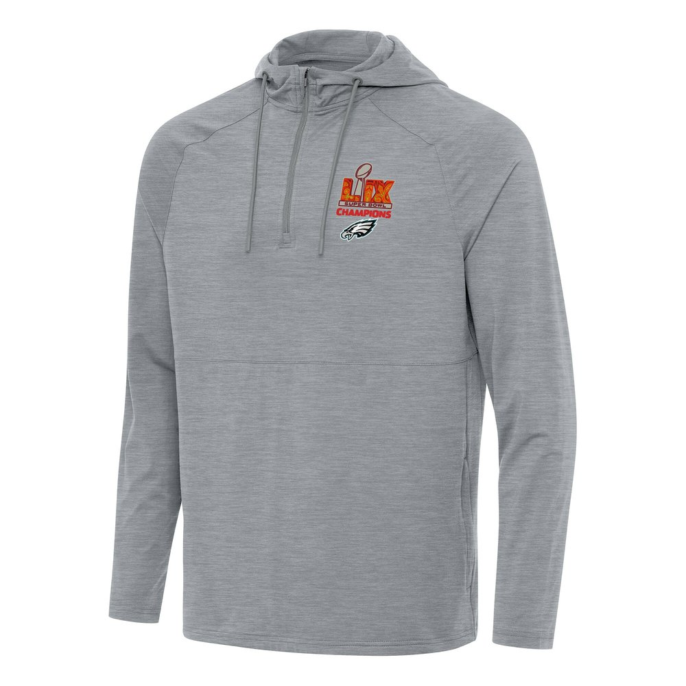 Men's Philadelphia Eagles Antigua Heather Gray Super Bowl LIX Champions Spikes Quarter-Zip Hoodie