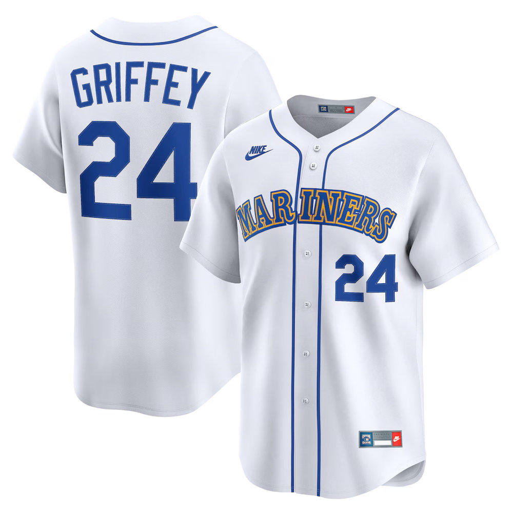 Men's Seattle Mariners #24 Ken Griffey Jr. Nike White Throwback Cooperstown Collection Limited Jersey Men's Seattle Mariners #24 Ken Griffey Jr. Nike White Throwback Cooperstown Collection Limited Jersey